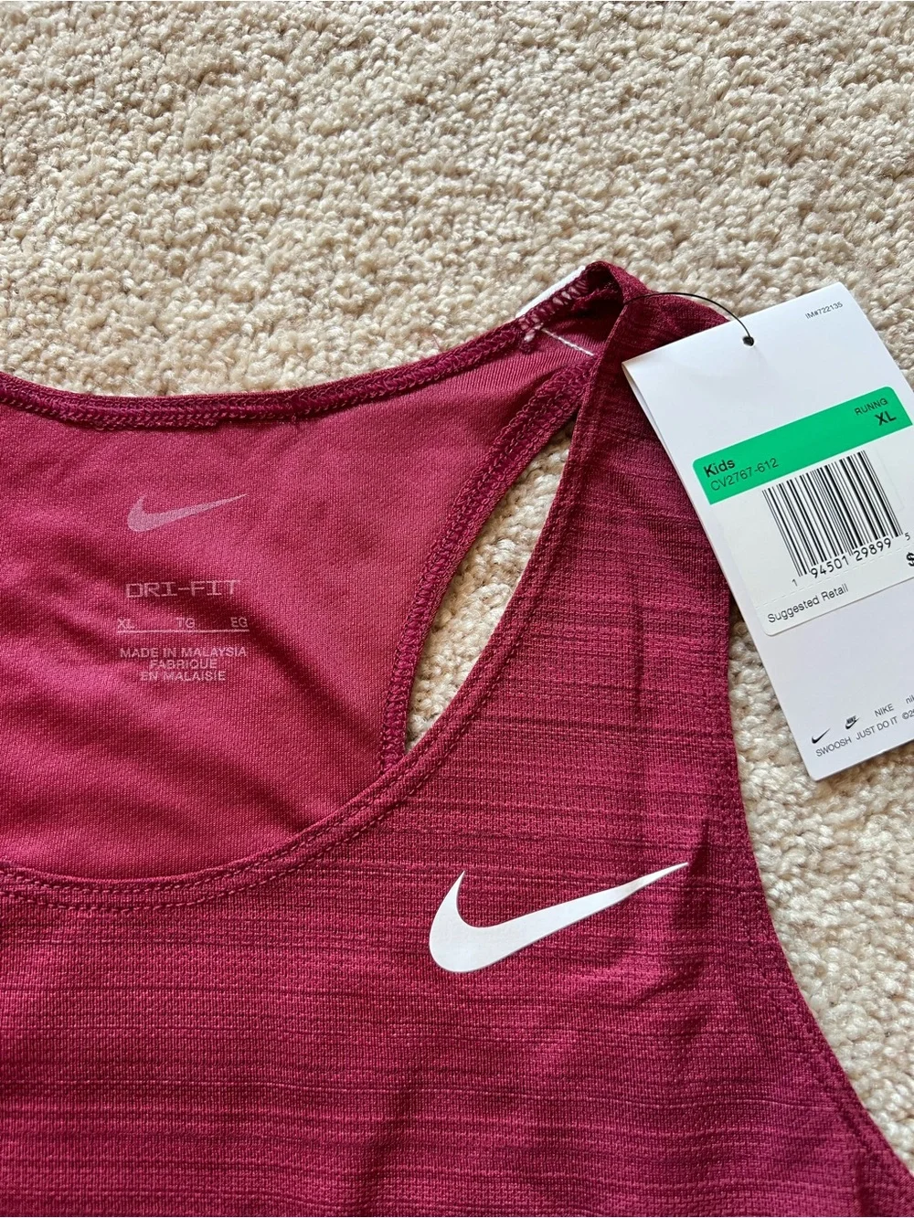 Nike Youth Stock Dry Miler Singlet Maroon